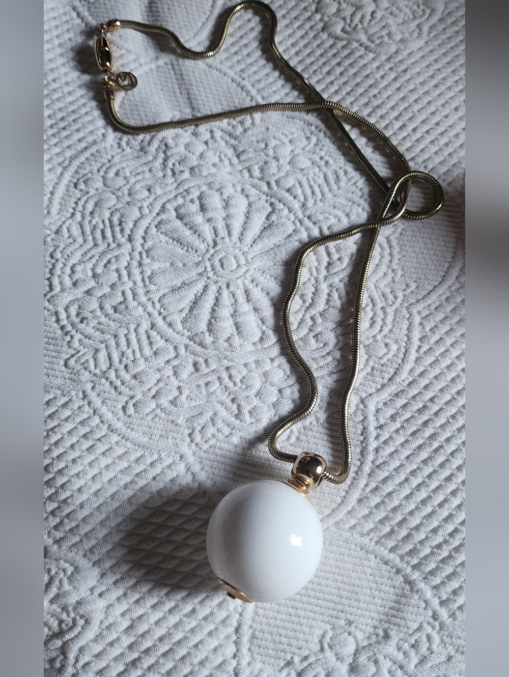 Gold Chain Necklace with White Orb Pendant